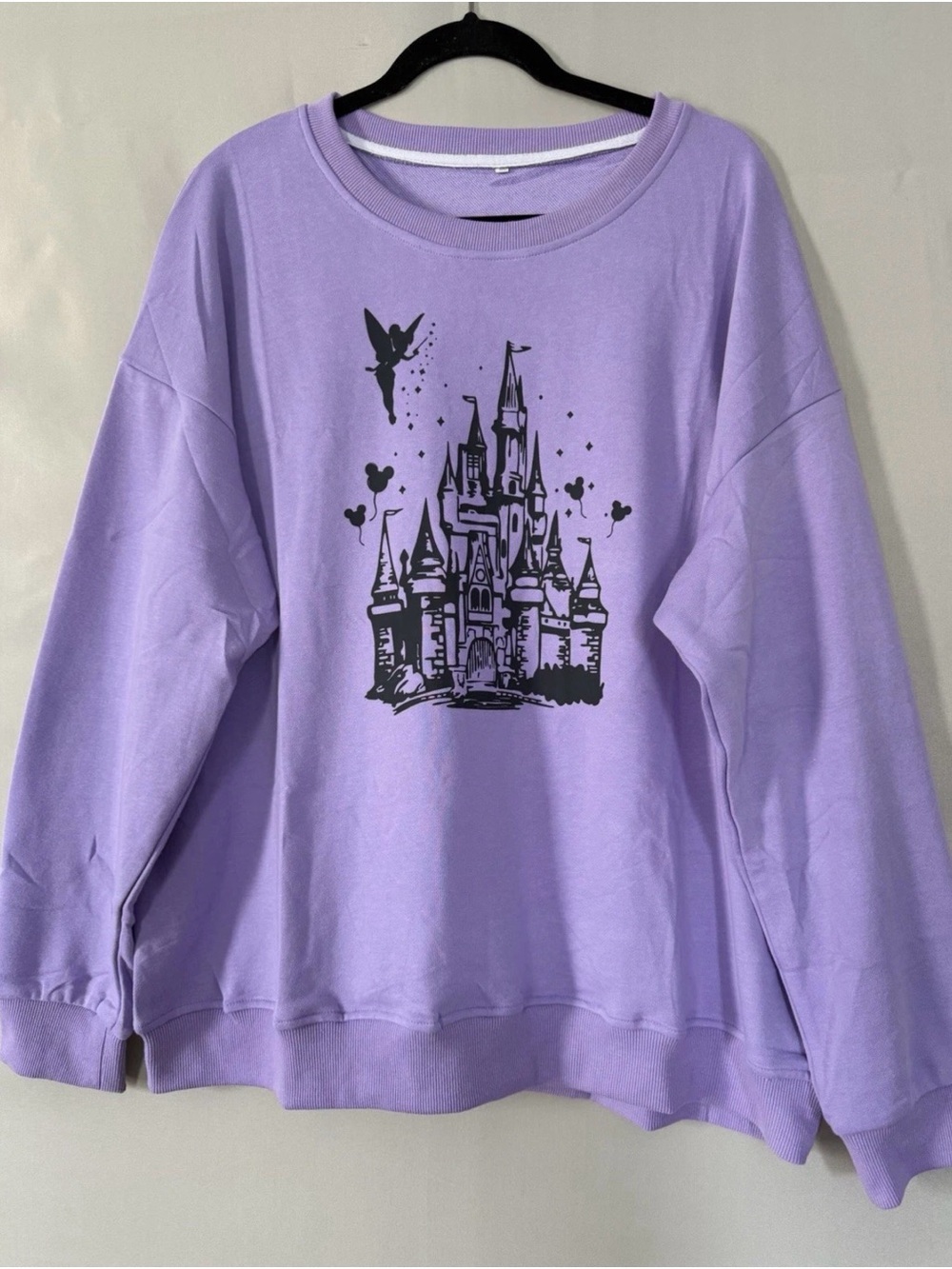 Womens Lavender Castle Fairy Graphic Sweatshirt Crew Neck Long Sleeve Pullover